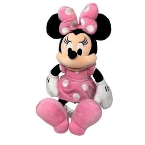 Disney Minnie Mouse Plush Doll Pink Polka Dot Dress Stuffed Animal Toy